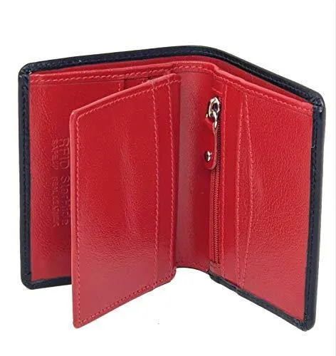 STARHIDE Minimalist Mens RFID Blocking Genuine VT Leather Wallet with Zip Coin Pouch 815 Black Red