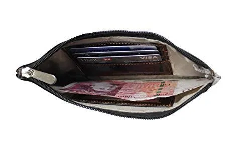 STARHIDE Women RFID Blocking Slim Money Pouch Genuine Leather Card Holder Zipper Purse 640