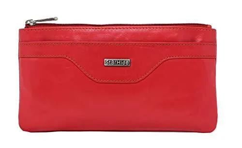 STARHIDE Women RFID Blocking Slim Money Pouch Genuine Leather Card Holder Zipper Purse 640