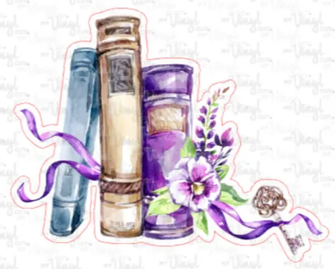 Sticker | 13F | Purple Books | Waterproof Vinyl Sticker | White | Clear | Permanent | Removable | Window Cling | Glitter | Holographic