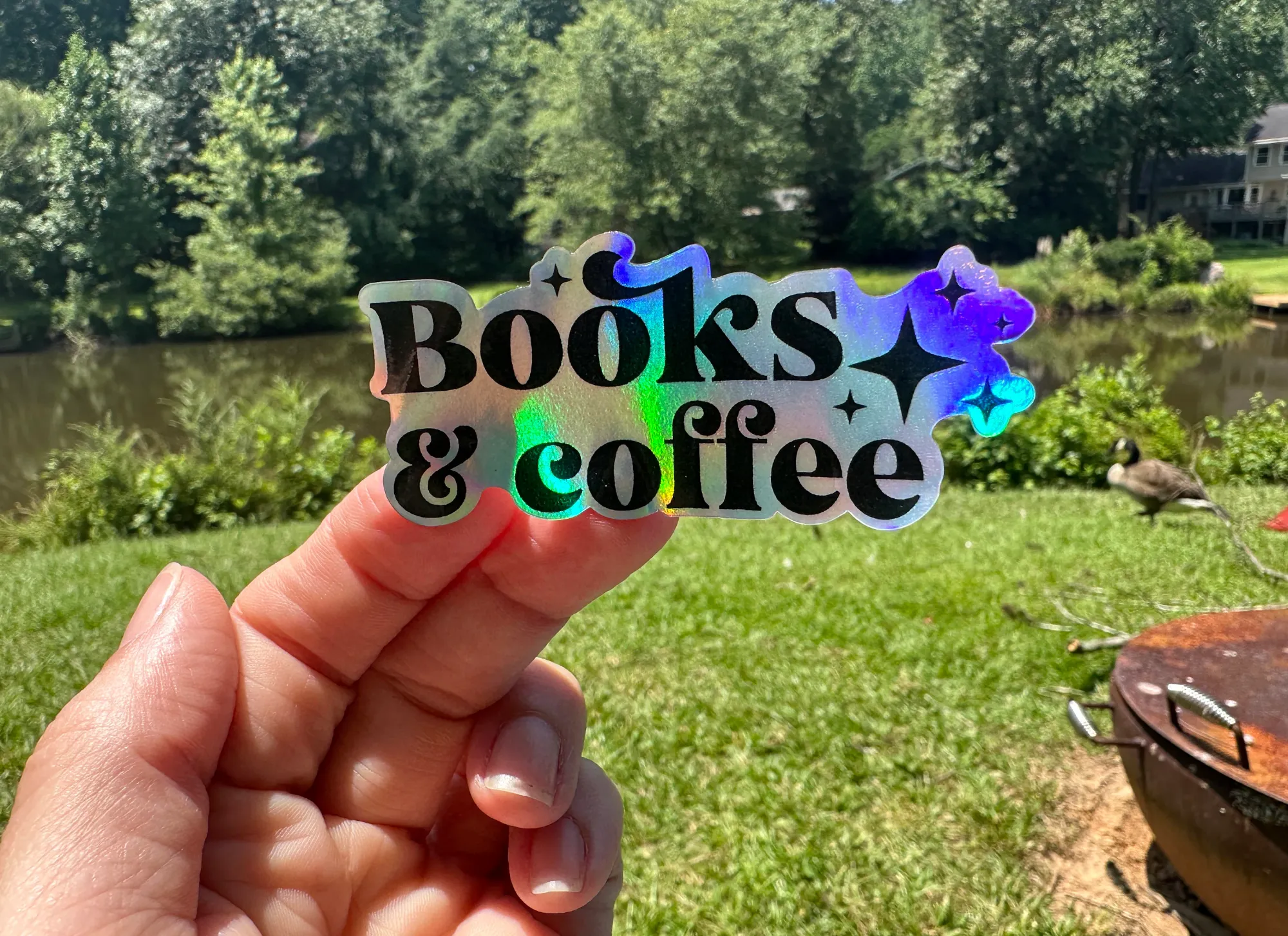 Sticker | 72A | Books and Coffee | Waterproof Vinyl Sticker | White | Clear | Permanent | Removable | Window Cling | Glitter | Holographic