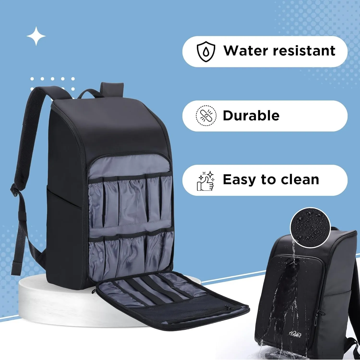 TEAVAS Travel Bartender Bag - Bar & Wine Tools Carrying Backpack with Padded Compartments & Shoulder Strap - Waterproof Bar Bag for Mixologists, Cocktail Making, Indoor, Outdoor, Patio, Work & Party