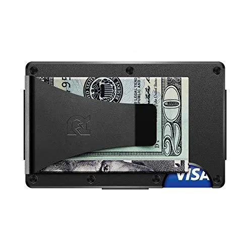 The Ridge Slim Minimalist Front Pocket RFID Blocking Metal Wallets for Men with Money Clip (Black)