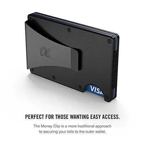The Ridge Slim Minimalist Front Pocket RFID Blocking Metal Wallets for Men with Money Clip (Black)
