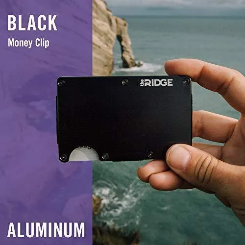 The Ridge Slim Minimalist Front Pocket RFID Blocking Metal Wallets for Men with Money Clip (Black)