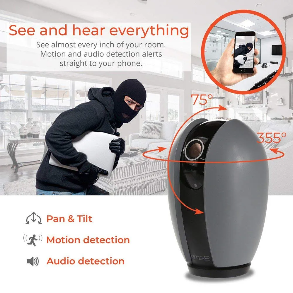 Time2 WiFi Home Indoor Security Rotating Camera, 1080p Full HD Wireless IP Camera with Night Vision, Motion & Sound Detection, Two Way Audio, Pan Tilt Zoom, Alexa Support - Baby Elder Pet Monitor