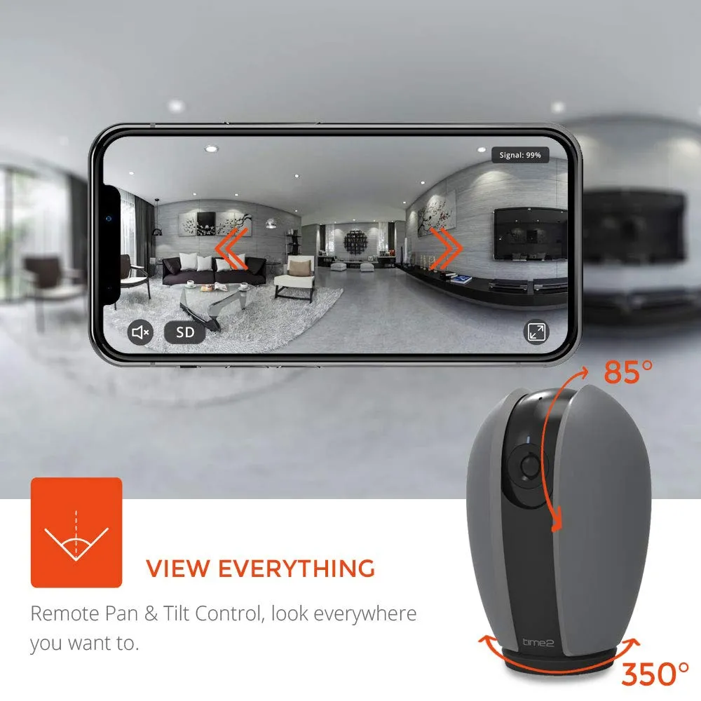 Time2 WiFi Home Indoor Security Rotating Camera, 1080p Full HD Wireless IP Camera with Night Vision, Motion & Sound Detection, Two Way Audio, Pan Tilt Zoom, Alexa Support - Baby Elder Pet Monitor