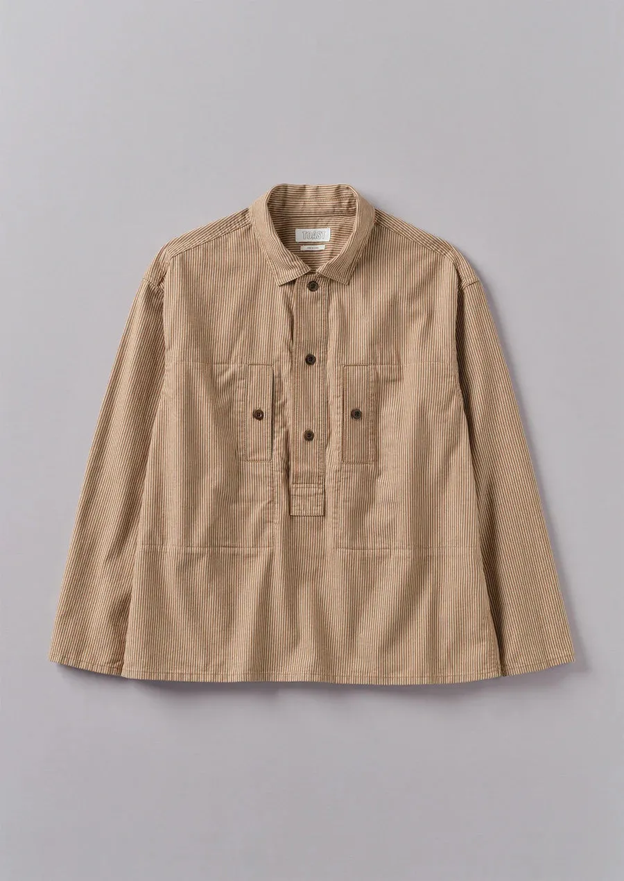 Toast | ARCHIVE Half placket stripe workwear shirt | Ecru Brown