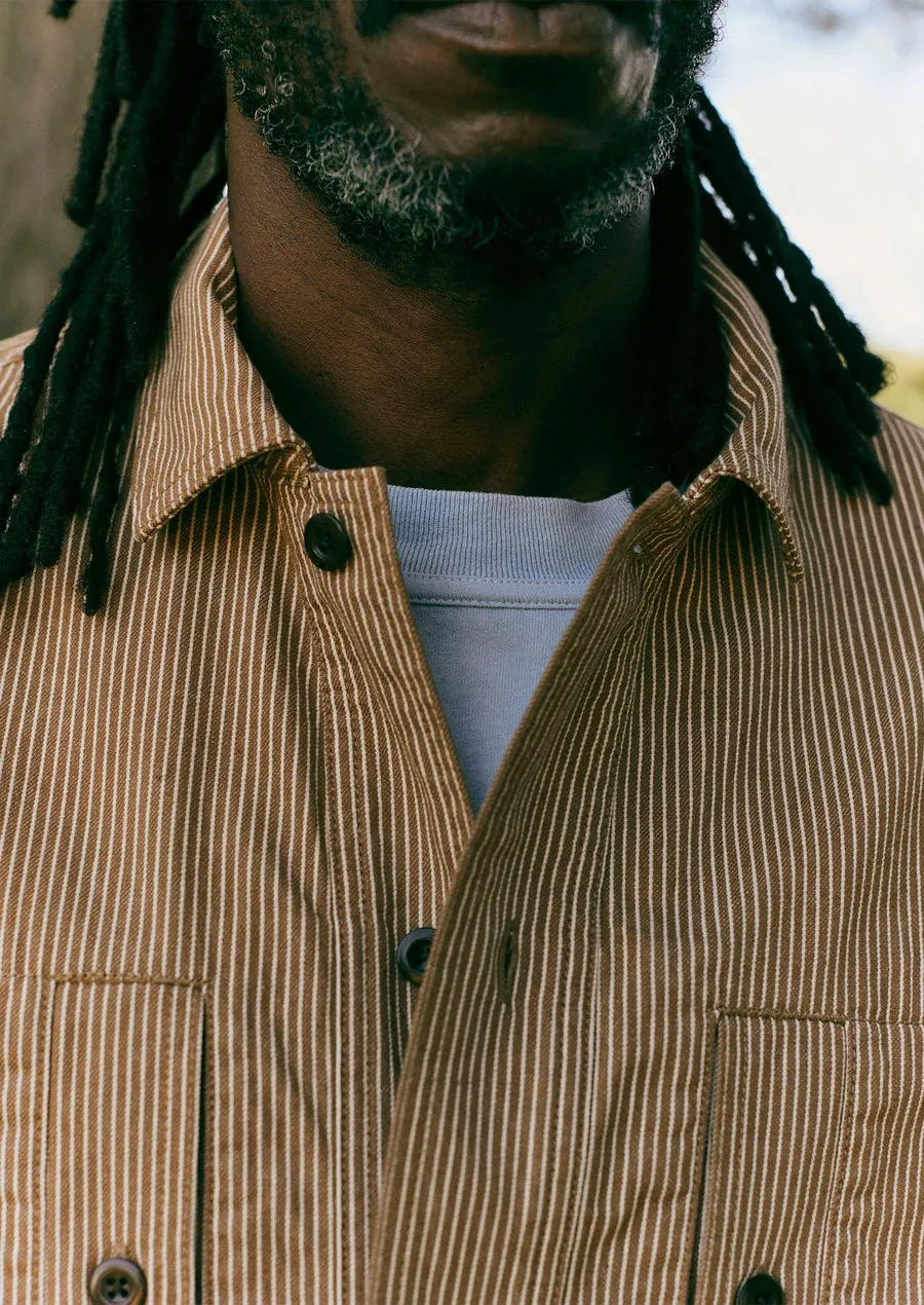 Toast | ARCHIVE Half placket stripe workwear shirt | Ecru Brown