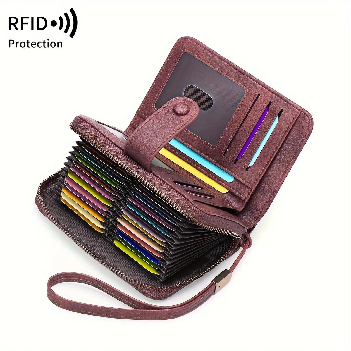 Uakiss RFID Blocking Women's Wallet With Multiple Card Slots And Wrist Strap, Stylish Zipper Credit Card Holder