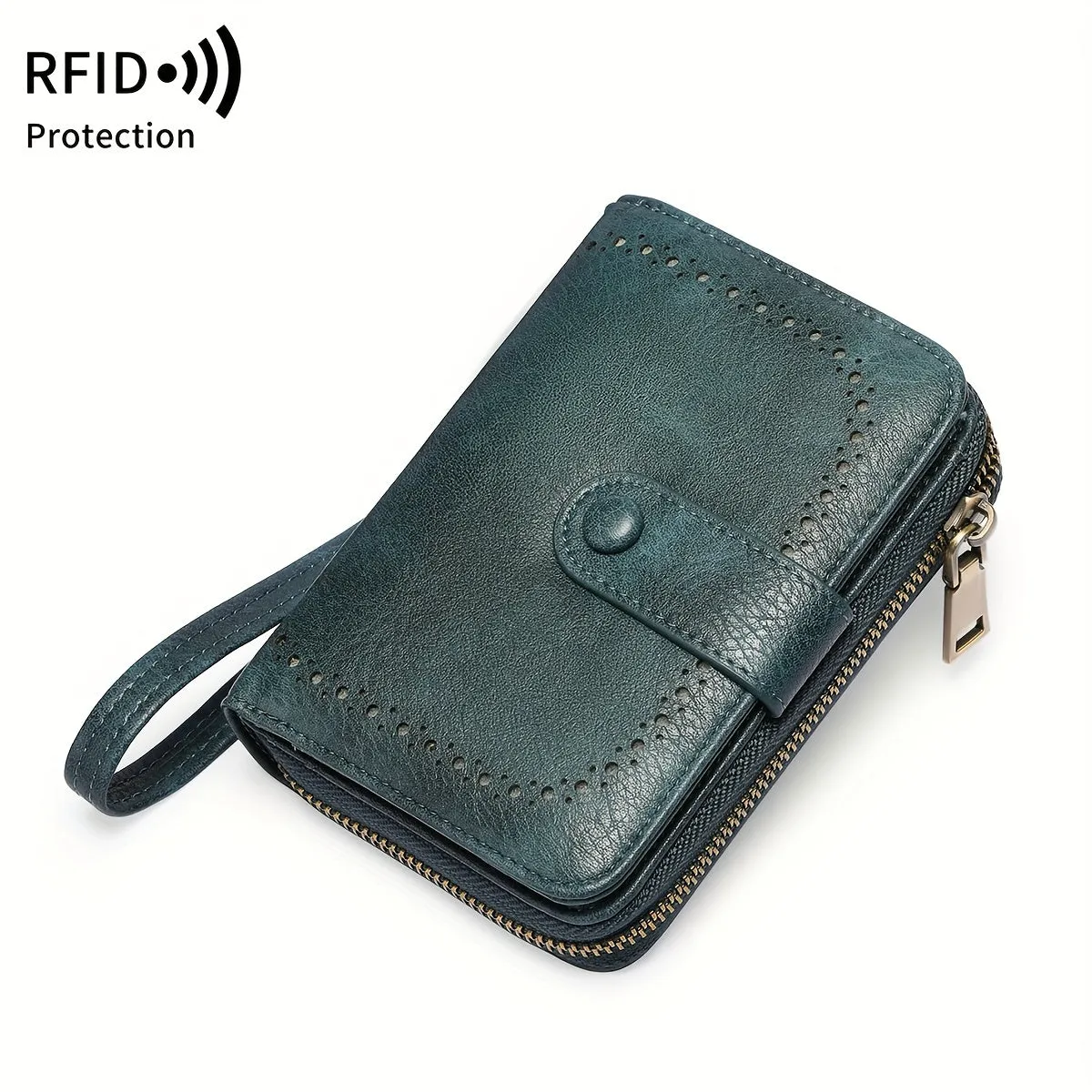 Uakiss RFID Blocking Women's Wallet With Multiple Card Slots And Wrist Strap, Stylish Zipper Credit Card Holder