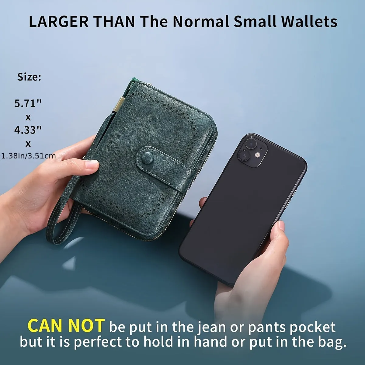Uakiss RFID Blocking Women's Wallet With Multiple Card Slots And Wrist Strap, Stylish Zipper Credit Card Holder