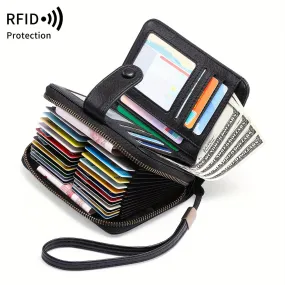 Uakiss RFID Blocking Women's Wallet With Multiple Card Slots And Wrist Strap, Stylish Zipper Credit Card Holder