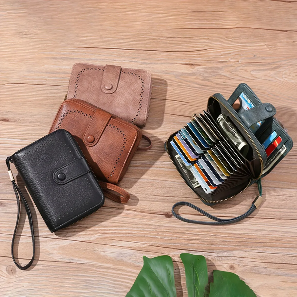Uakiss RFID Blocking Women's Wallet With Multiple Card Slots And Wrist Strap, Stylish Zipper Credit Card Holder