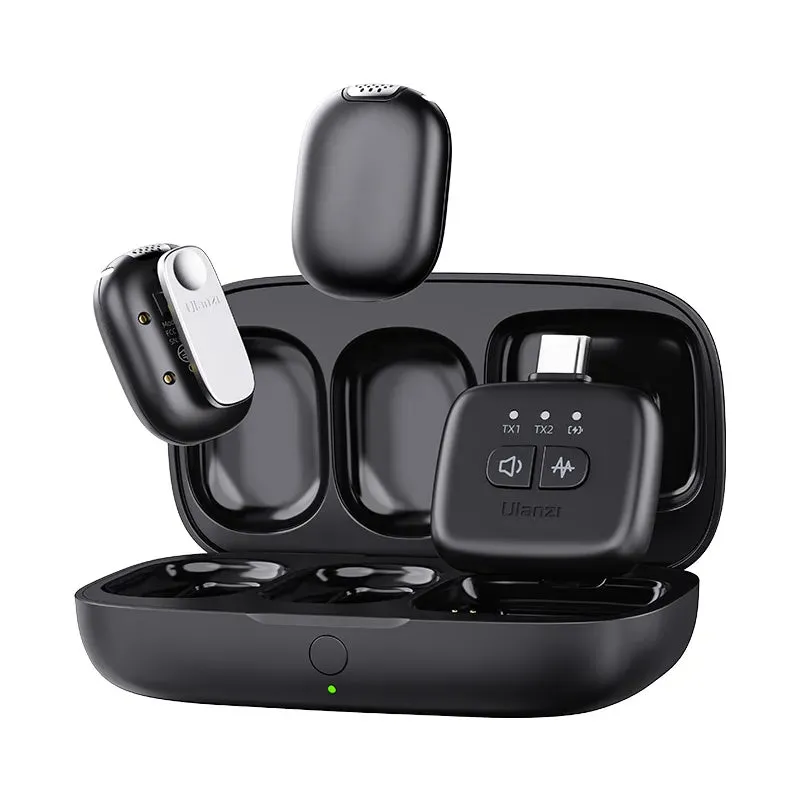 Ulanzi A30 TinyMic Wireless Lavalier Microphone 2TX 1RX (USB-C Version) 2-Person Mic Transmitters & Type C Receiver with 5 20-Hrs Battery Life with Charging Case for iPhone 16/15 Plus Pro Max & Android Smartphones | A014GBB1
