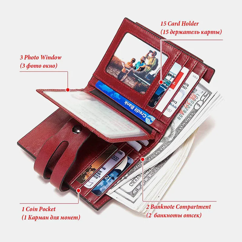 Unisex Genuine Leather RFID Anti-theft Retro Personality Card Holder Wallet