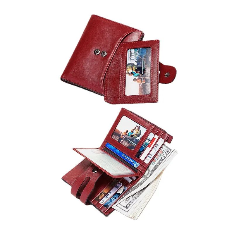 Unisex Genuine Leather RFID Anti-theft Retro Personality Card Holder Wallet