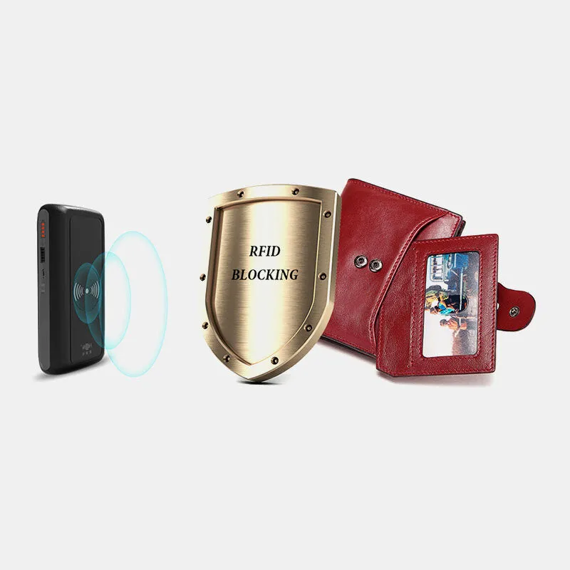 Unisex Genuine Leather RFID Anti-theft Retro Personality Card Holder Wallet
