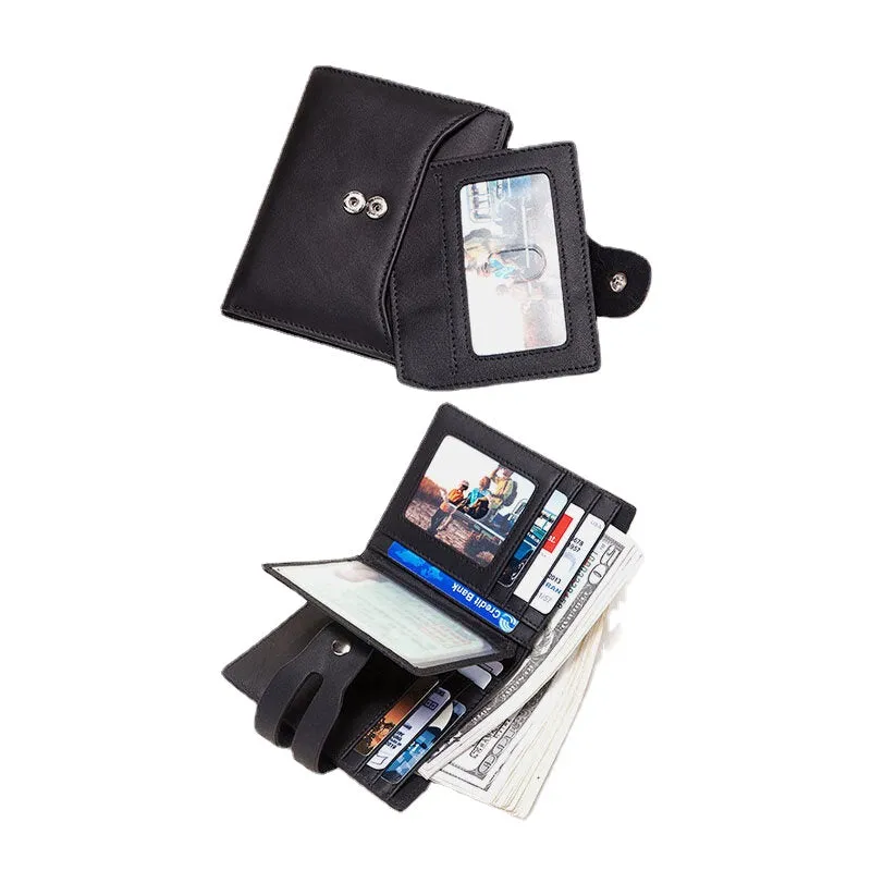 Unisex Genuine Leather RFID Anti-theft Retro Personality Card Holder Wallet