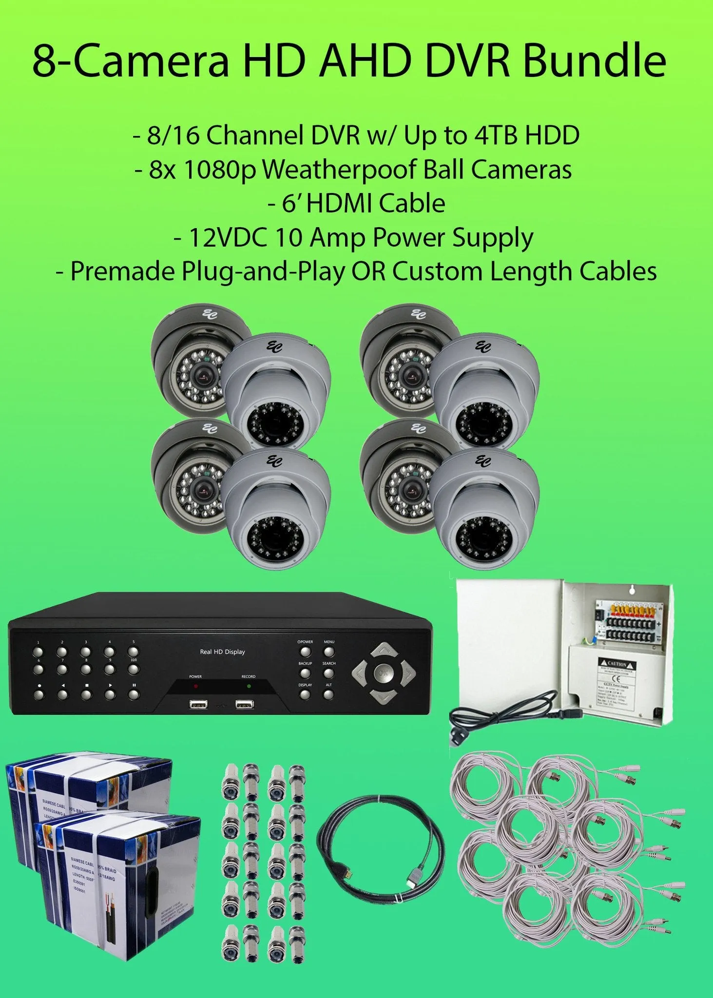 Watchman™ 8-Camera 1080p Indoor/Outdoor Hybrid (AHD/TVI/CVBS) DVR Kit